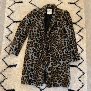 Leopard wool thigh length coat.